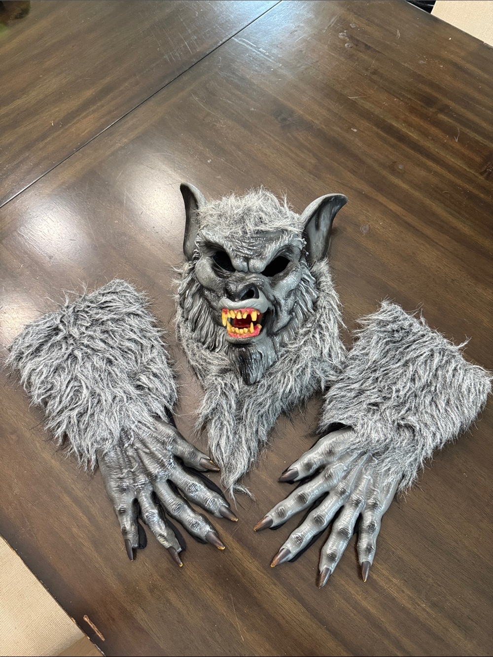 Kids Gray Werewolf Mask and Furry Hand Set - Halloween Costume Accessory